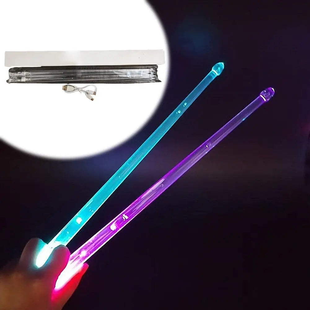 LED Light Up Drumsticks Jazz Drum Sticks 15 Gradient Colorful Lights USB Charging With ON/OFF Drumstick Drum Set Accessor