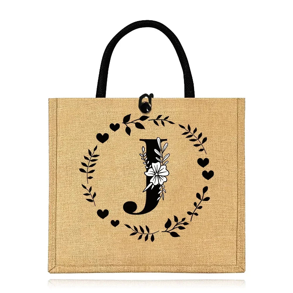 Flax Bag Fastener Handbag Organizer Storage Jute Tote Bags Imitation Cotton Women Valise Portable Garland Letter Printing Series