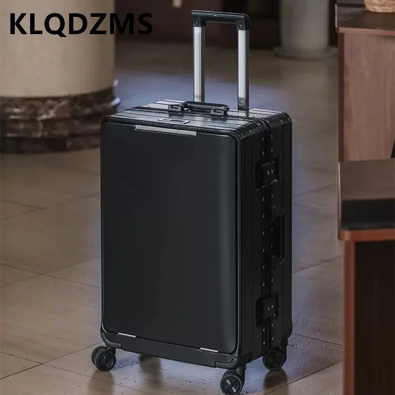 KLQDZMS Front Opening Compartment Multifunctional Aluminum Frame Luggage 20/24/26 Inch  Large Capacity Password Travel Suitcase