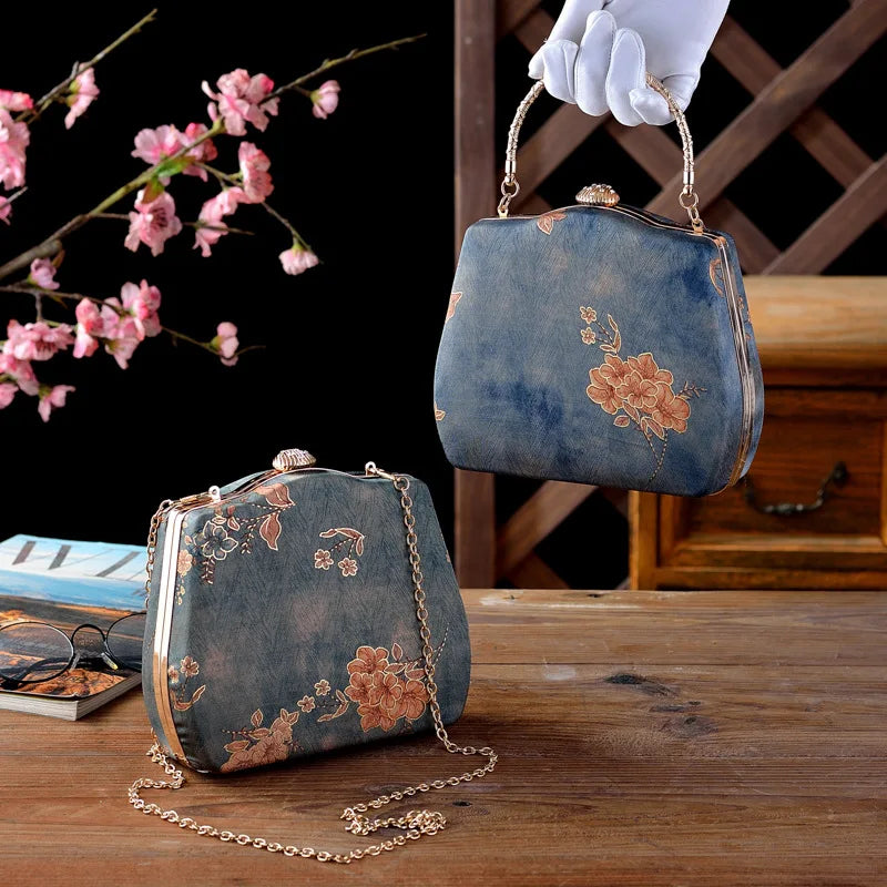 Fashion Women Embroidery Evening Bags Silk Clutch Purse for Bride Chain Shoulder Laides Case Top Handle Wedding Party Handbag