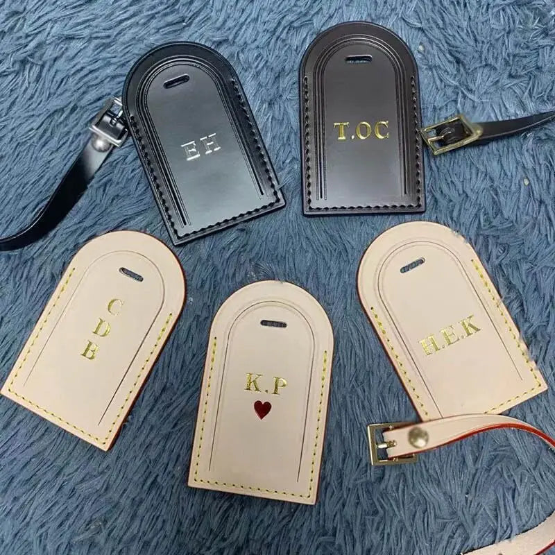 Free Monogrammed Vegetable Tanned Leather Luggage Tag Aircraft Cow Leather Boarding Travel Badge Tag Trolley Case Leather Badge