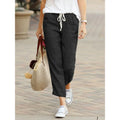 2025 New Fashion Nine-minute Trousers Solid Colour Loose Leisure Drawstring Elastic Waist Cotton Pants