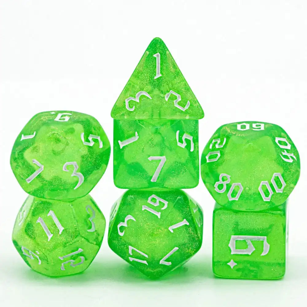 DND Glitter Dice Set 7Pcs/Set Sickle Font D4 D6 D8 D10 D% D12 D20 Polyhedral Dice for Dungeons&Dragons Role Playing Board Games