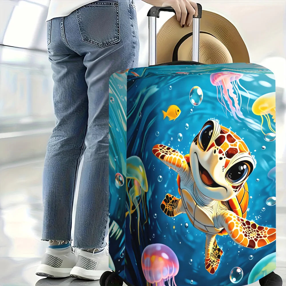 1 PC Turtle Print Luggage Cover for 18 – 32 inch luggage; dust and elastic travel accessories to effectively protect your lug