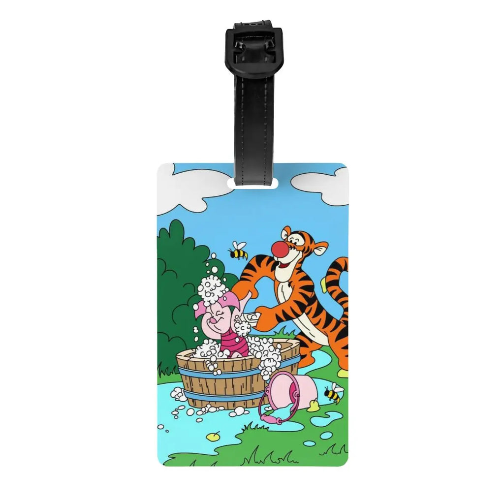 Custom My Friends Cartoon T-Tigger Pooh Luggage Tag Privacy Protection Baggage Tags Travel Bag Labels Suitcase