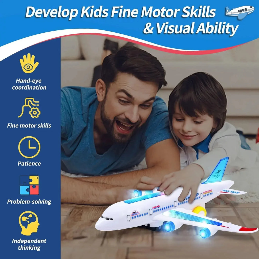 Plane Educational Toy Gift For Children Electronic Aeroplane Toy with Music Autopilot Flash Sound Aircraft Automatic Rotation