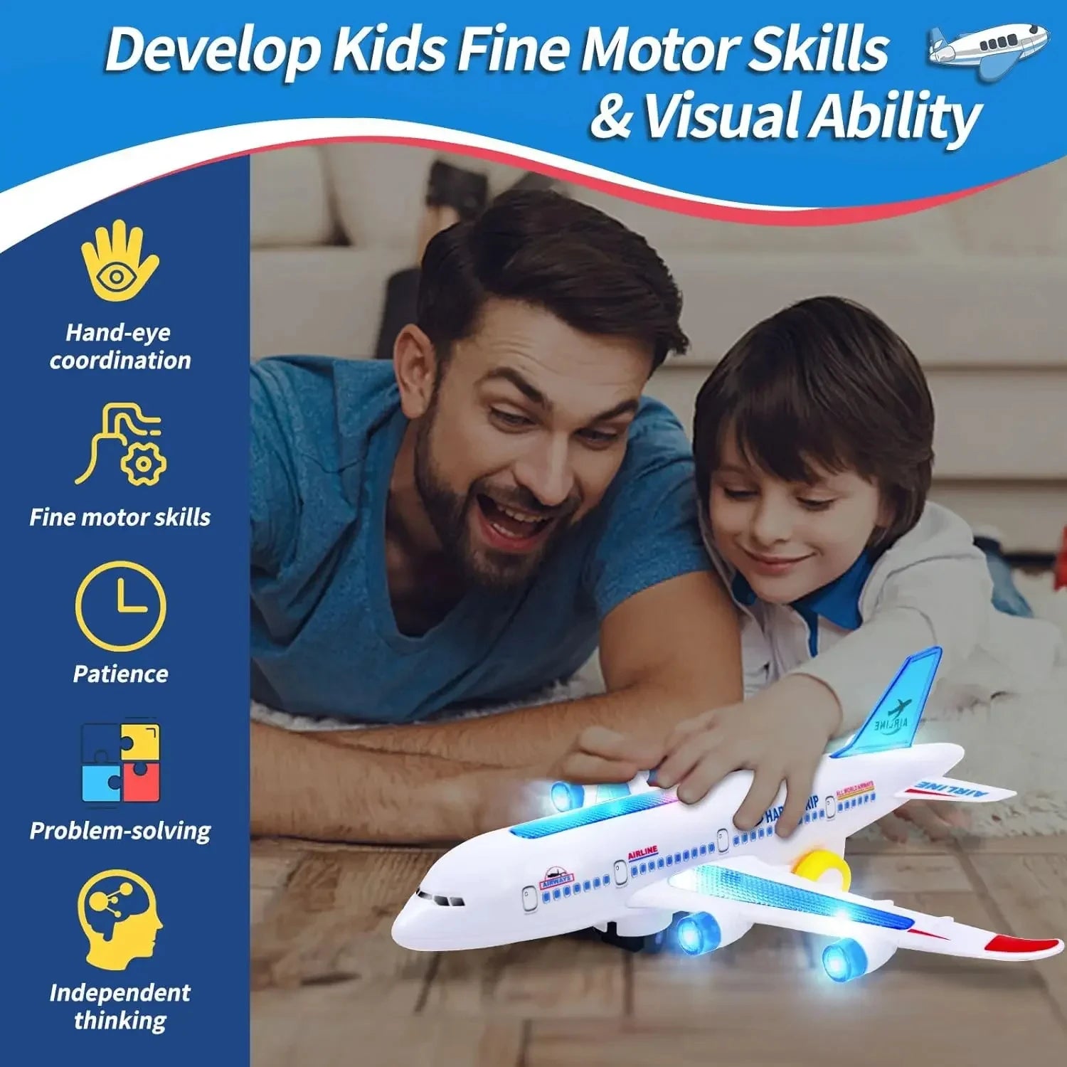 Plane Educational Toy Gift For Children Electronic Aeroplane Toy with Music Autopilot Flash Sound Aircraft Automatic Rotation
