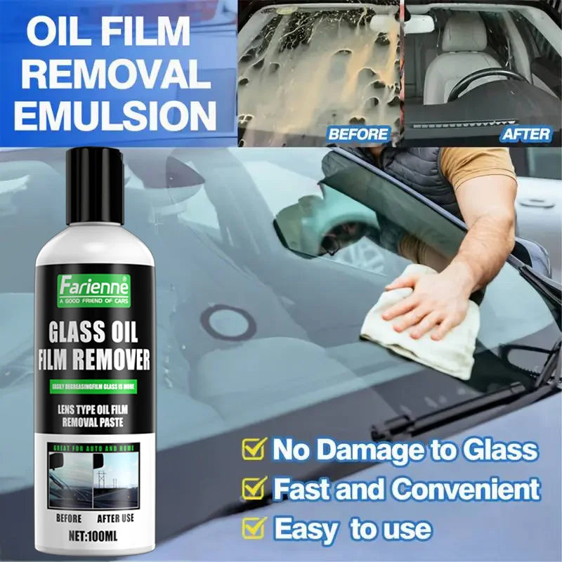 100Ml Car Glass Oil Film Remover Paste, Auto Windshield Cleaner Remove Dazzling, Oil Film, Blur, Restore Clear Vision With Spong