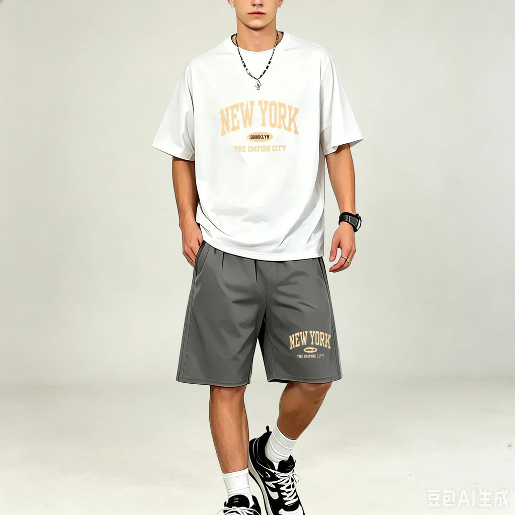 Outdoor Sport Men T‑Shirts Sets Moisture‑Wicking T‑Shirts Sets Hot‑selling Loose‑Fit 2‑Piece Suit Casual Daily Streetwear Outfit