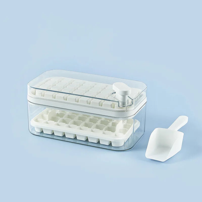 32/64 Grids Ice Cube Maker Ice Storage Box with Lid Pressing Ice Molds Silicone Ice Cube Tray One Button Release Ice Cube Mold