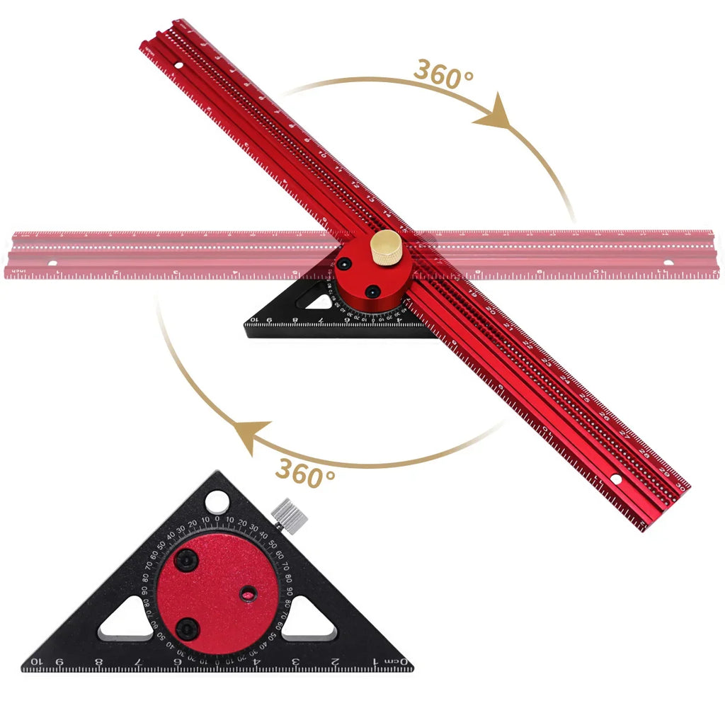 T-Type Woodworking Line Ruler 360 Degree Combination of Triangle Ruler and Straightedge Carpenty Marking Gauge Layout DIY