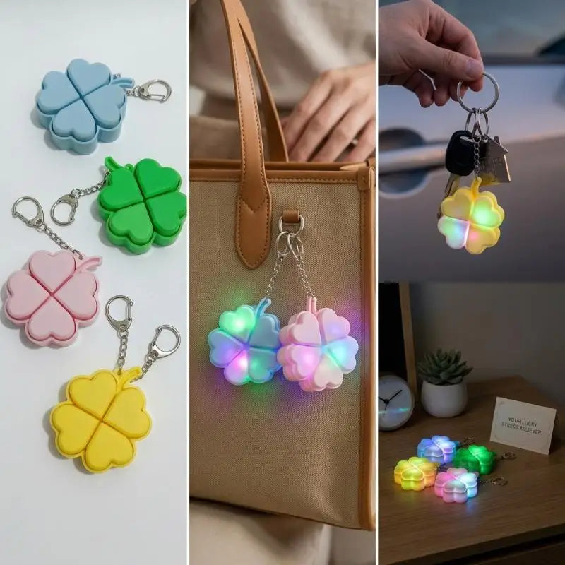 Lucky Four-Leaf Clover LED Light Up Keychain Clickable Buttons Stress Relief Toy Backpack Pendant Party Gift For Kids Adults
