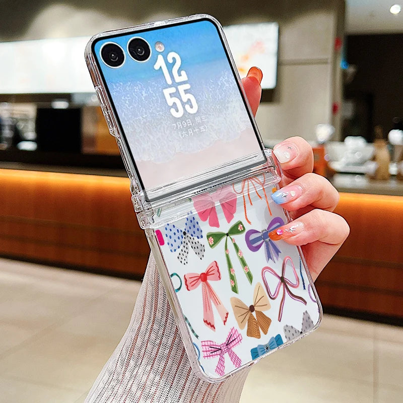 Cup Bowknot Pattern Phone Case For Samsung Galaxy Z Flip 7 FE 8 6 5 4 3 5G Flip7 Flip6 Flip8 Clear Shockproof Folding Hard Cover