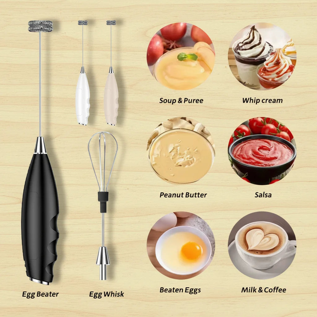 Electric Milk Frother Portable Egg Beater Hand Held Coffee Whisk Foam Mixer Milk Foamer Rechargeable Household Kitchen Tools