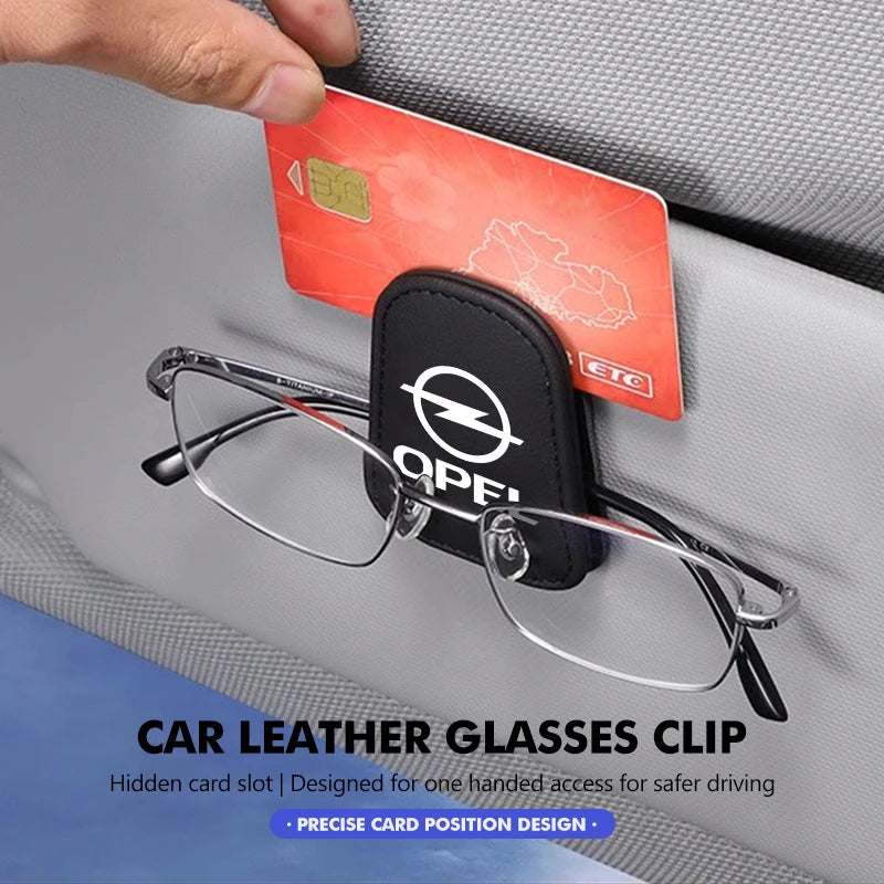 Car Magnetic Leather Card Ticket Holder Sun Visor Glasses Clip For Opel Astra H G J Insignia Corsa Zafira Meriva Mokka