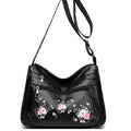 Graceful Floral-Embroidered Faux Leather Shoulder Bag Adjustable-strap Lightweight for Daily Commute Casual Bag