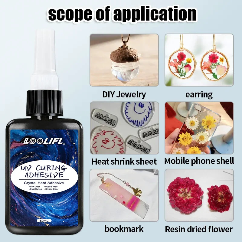 UV Resin Kit with Light, 50g UV Glue Curing in Seconds -  for Jewelry UV Glue Adhesive, Plastic Welding & Glass/Acrylic Repair