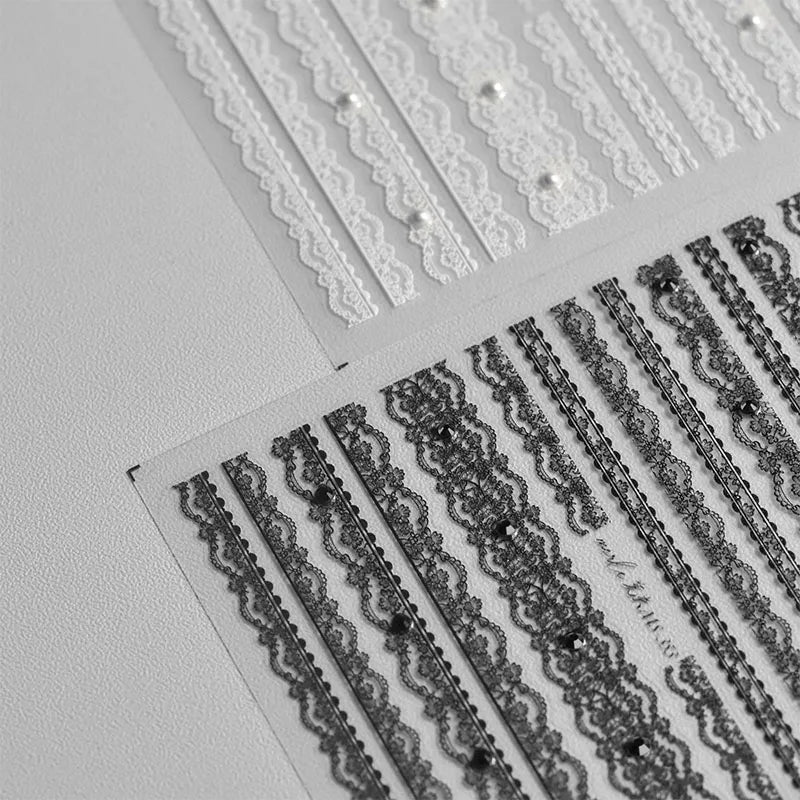 New 5D Black and White Lace Stripe Stickers for Nails Nail Ribbon Sticker Nail Stickers Self-adhesive Decorative Sticker ZJT21