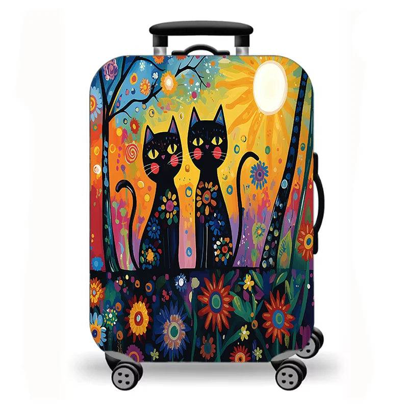Luggage Cover, Cute Fluffy Kitten Cat Floral Duck Print Stretch Suitcase Protector, Washable Anti-Scratch Travel Baggage Cover