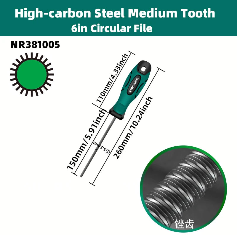 AMR 1pc Metal File 6 Inch Professional Carbon Steel Flat/Half-Round/Triangular Square Round File for Metal Work