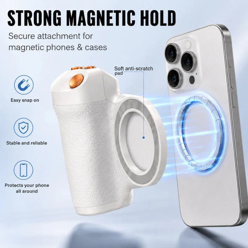 KM06 Magnetic Phone Camera Grip Stabilizer, Bluetooth Remote Shutter with Zoom Control, Anti-Shake Handheld Smartphone Photograp