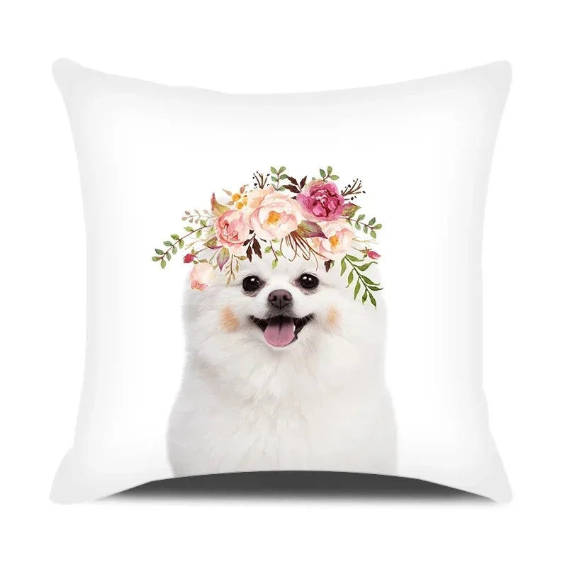 Adorable Pets With Flower Double-sided Printed pillow cover Short plush Suitable living rooms bedrooms sofas throw cushion cover