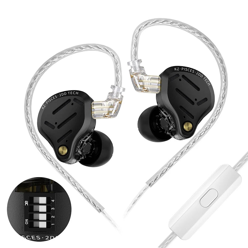 KZ Pisces Dual Dynamic Drive Unit Earphones With Sound Adjustment Switch Two Versions In Ear Earbuds