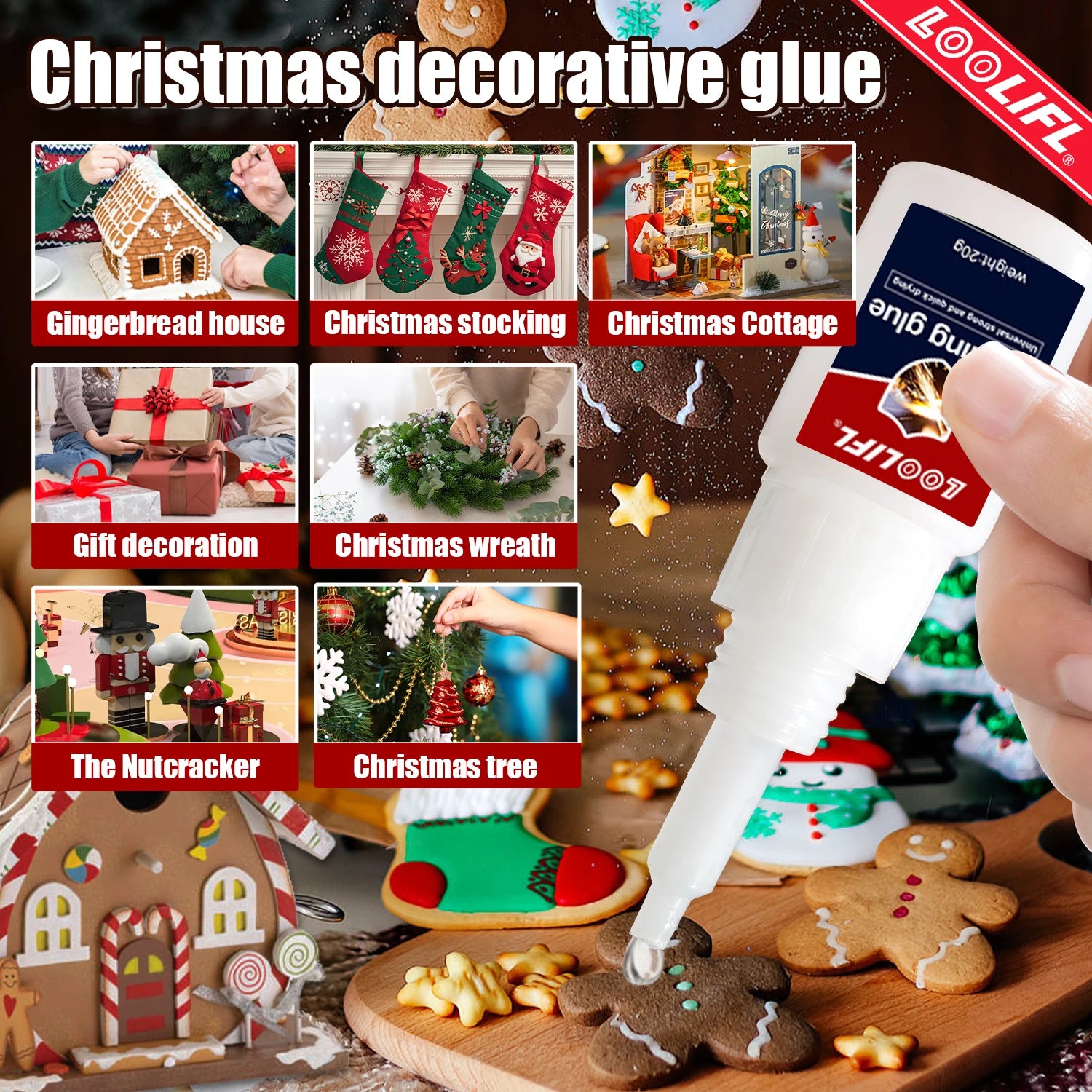 20gChristmas adhesive, handmade snowflake making, gingerbread house decoration, gift packaging bonding, bow tiefixing production