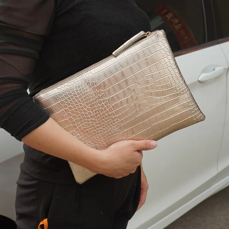 Fashion Crocodile Women Envelope Clutch Bag Ladies Evening Party Large Clutches Handbag PU Leather Alligator Phone Purses Bolsas