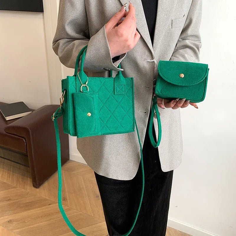 3pcs Women's Crossbody Bag and Handbag Set with Top Handle Design, Felt Quilted Tote Bag for Dating, Shopping, Work, Travel More