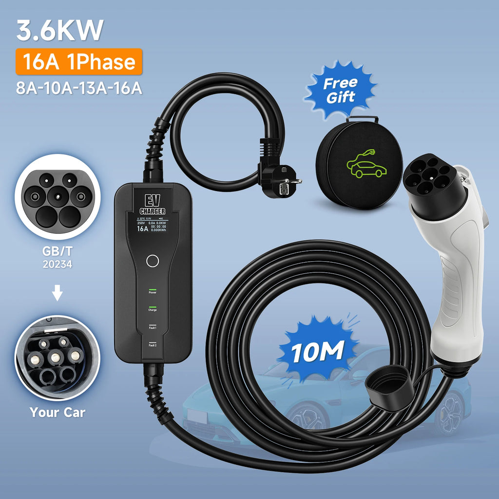 AFYEEV 16A 3.6kw 5m Type2 Type1 EV Charger Portable GBT Electric Vehicle Charger EVSE Charging Cable Safety and Reliable Wallbox