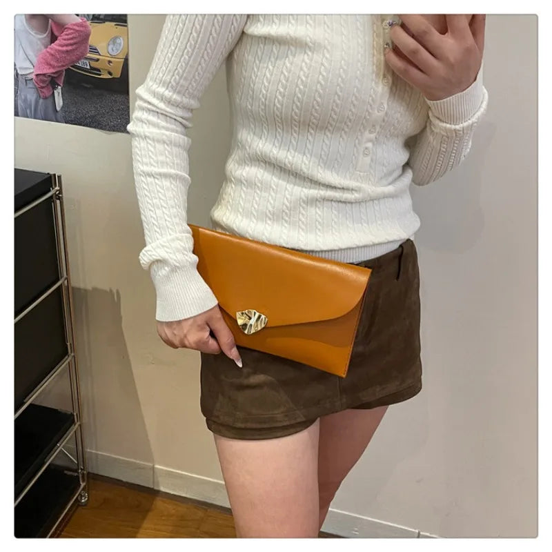 New Fashion Women Large Capacity Envelope Clutch Bag Solid Color Casual Simple Handbag