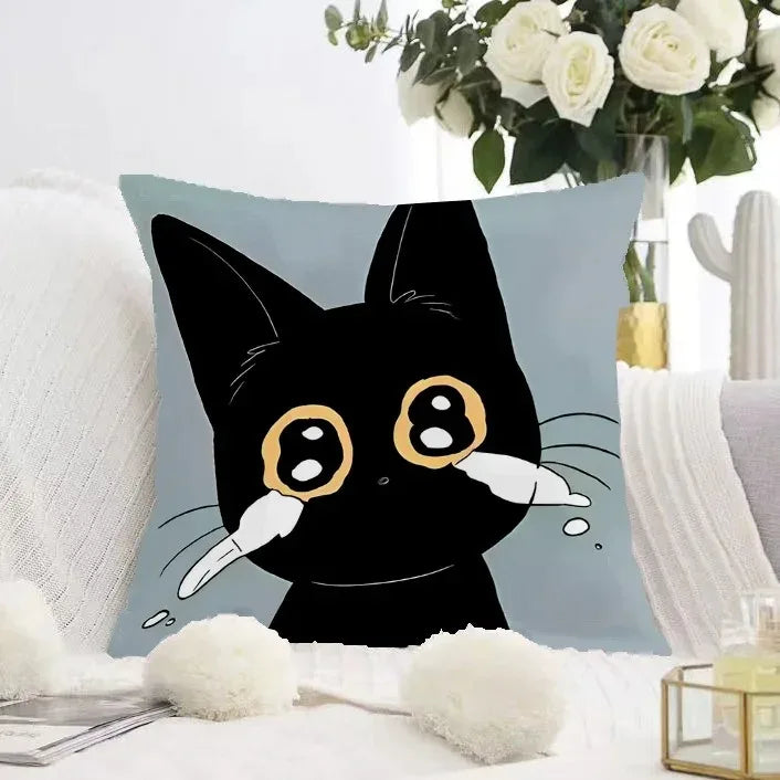 Cute Black Cat Double-sided Printed pillow cover Short plush Suitable living rooms bedrooms sofas throw cushion cover