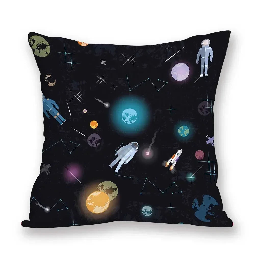 Cosmic pattern of the Sun, planets Double-sided Printed pillow cover Short plush Suitable living rooms sofas throw cushion cover