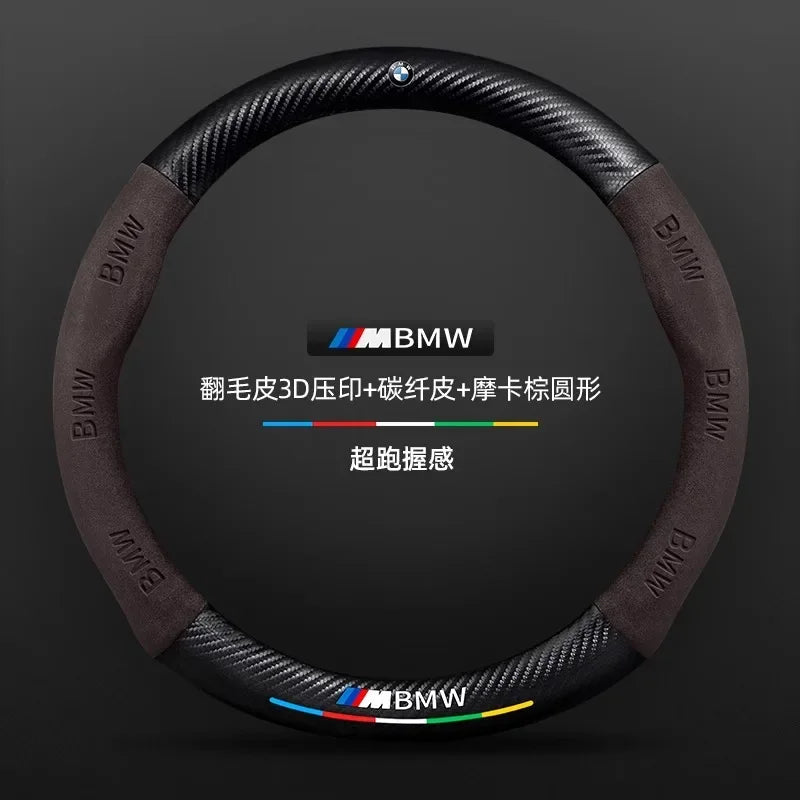 Car Carbon Fiber Suede Steering Wheel Cover For BMW M Power X3 X4 X5 X7 E36 E39 E46 E60 E65 E90 F10 F15 F20 F25 F30 G20 G30 G05