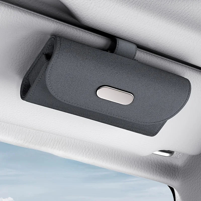 Lcars Car Sun Visor Glasses Case, Universal Pu Leather Glasses Holder Storage Box, Magnetic Closure Design, Suitable for Cars and Vehicles - Fits Most Car Models, Easy to Install