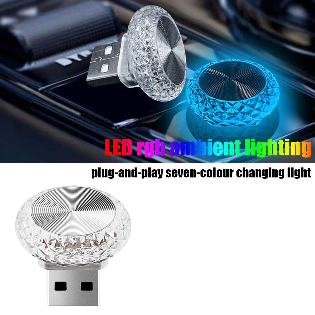Portable Car USB Ambient Light Mini LED Decorative Colorful Night Light for Car and Computer, Environment Lighting Plug Play