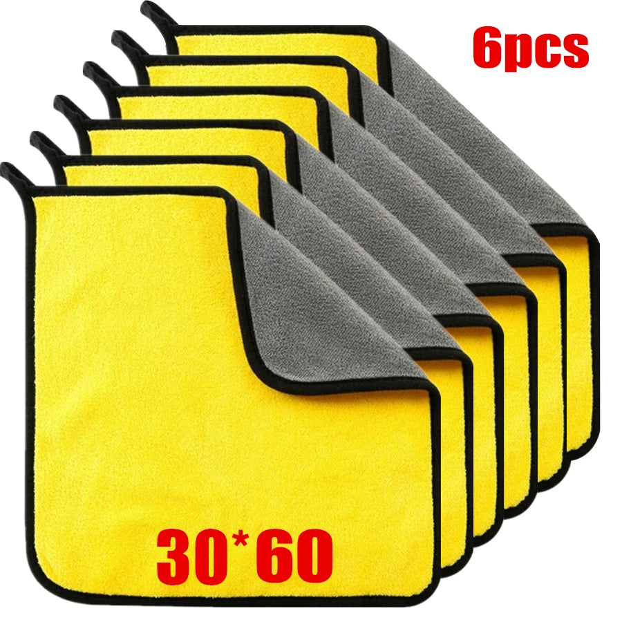 1/2/6pcs Microfiber Cleaning Towel Thicken Soft Drying Cloth Car Body Washing Towels Double Layer Car Cleaning Drying Cloth