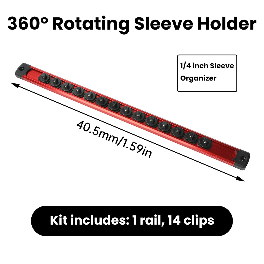 Aluminum Magnetic 360° Swivel Socket Organizer 1/4Inch 3/8Inch 1/2Inch Drive Socket Organizer Rack Premium Clip Rail Holder