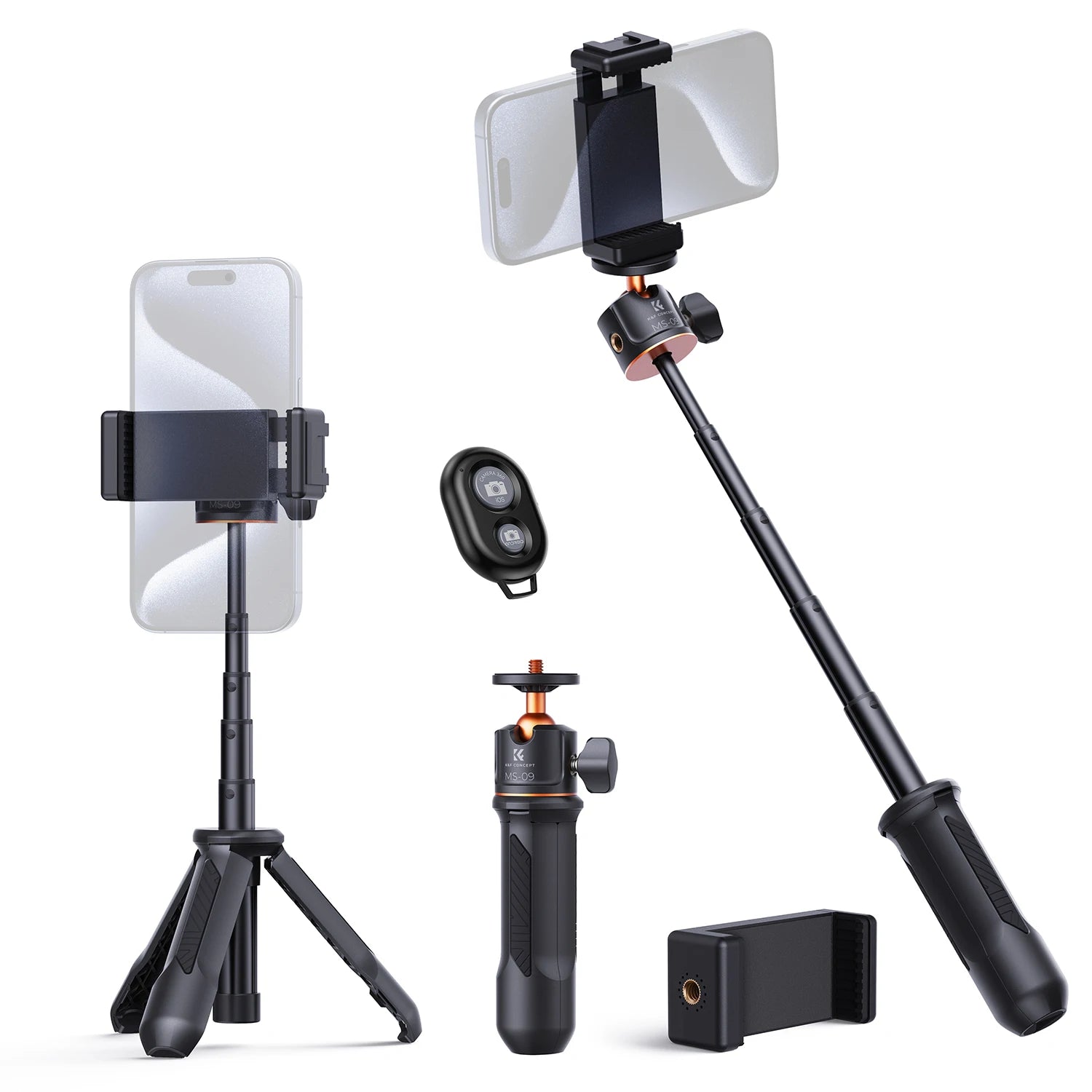 K&F CONCEPT Cell Phone Tripod MS02 13.4''/34cm Bluetooth Selfie Stick for iPhone DSLR Camera Live Streaming Selfie Stick Stands