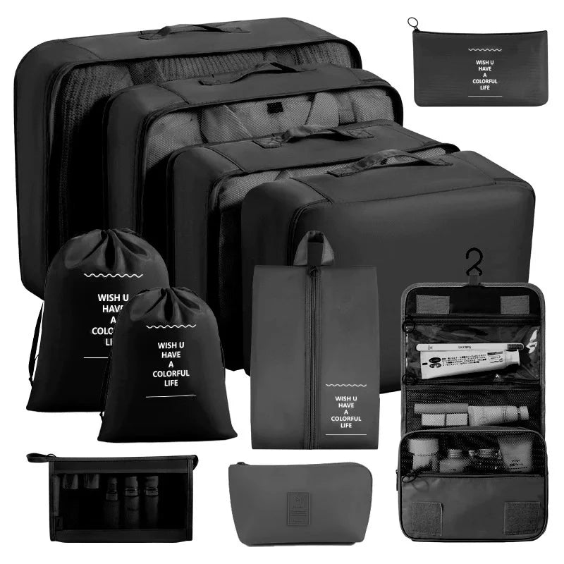Travel Storage Bags Set 7/8/9/10-Piece Digital Toiletries Organizer Suitcase Packing Cubes for Clothes Shoes Clothes Tidy Pouch