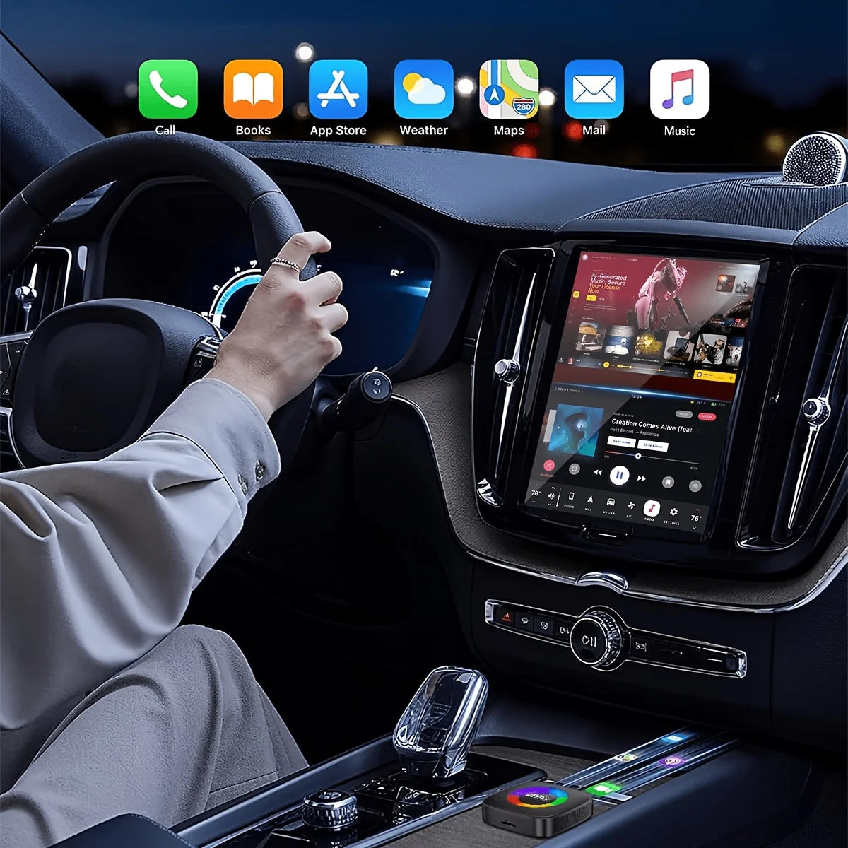 Magic Video Box, wireless CarPlay adapter, supports Netflix and YouTube streaming, plug-and-play, equipped with a TF card slot, compatible with Apple CarPlay and Android Auto video entertainment, in-car audio accessory, batte