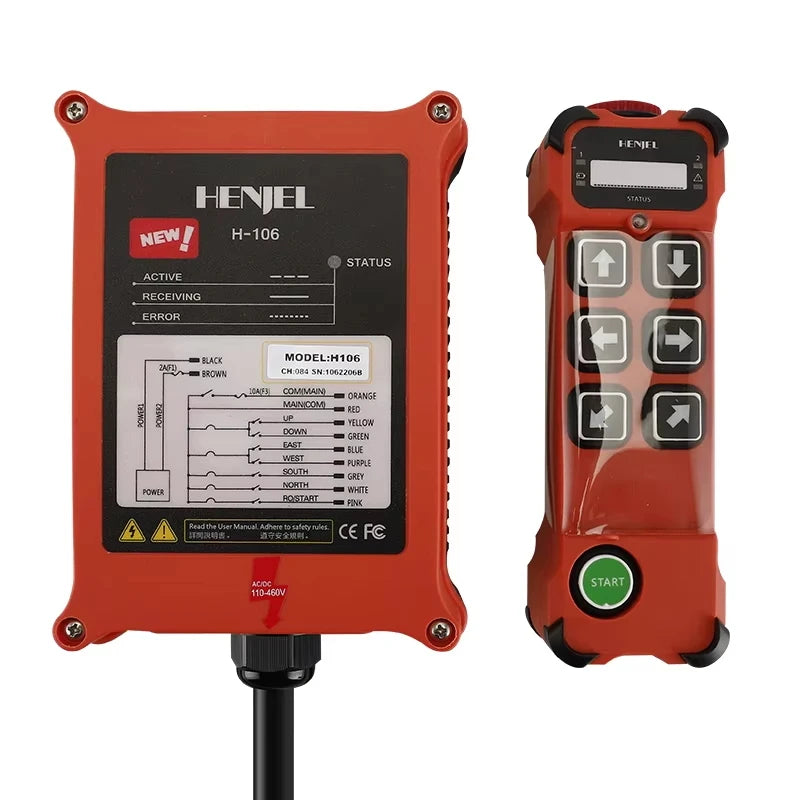 HENJEL H106 Industrial Radio Remote Control 6 Button Single Hydraulic Controller, Waterproof Crane Electric Hoist Remote Control