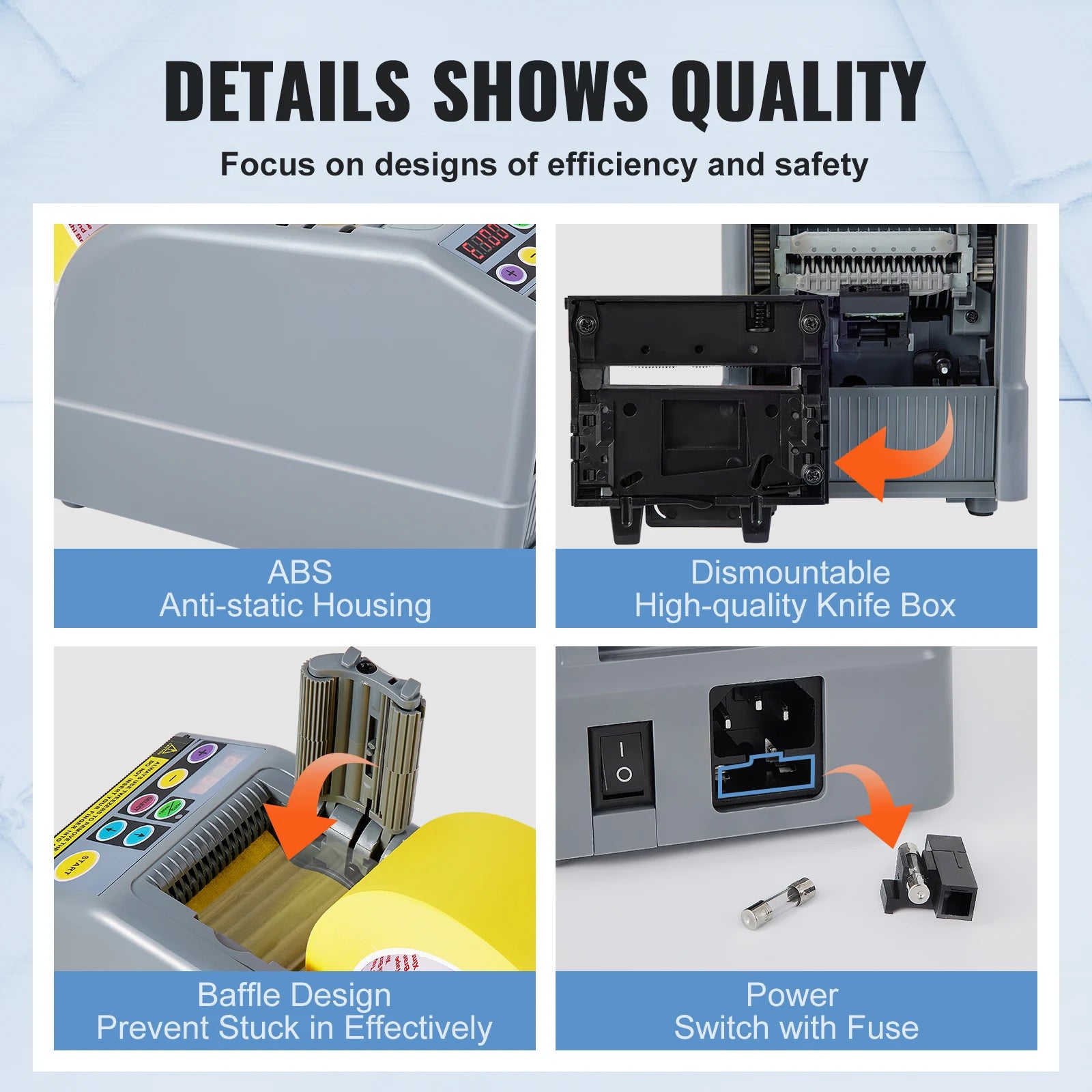 SucceBuy ZCUT-9 Automatic Tape Cutting Machine Paper Slitting Dispenser 6-60mm Adhesive Electric Tape Cutter for Product Package