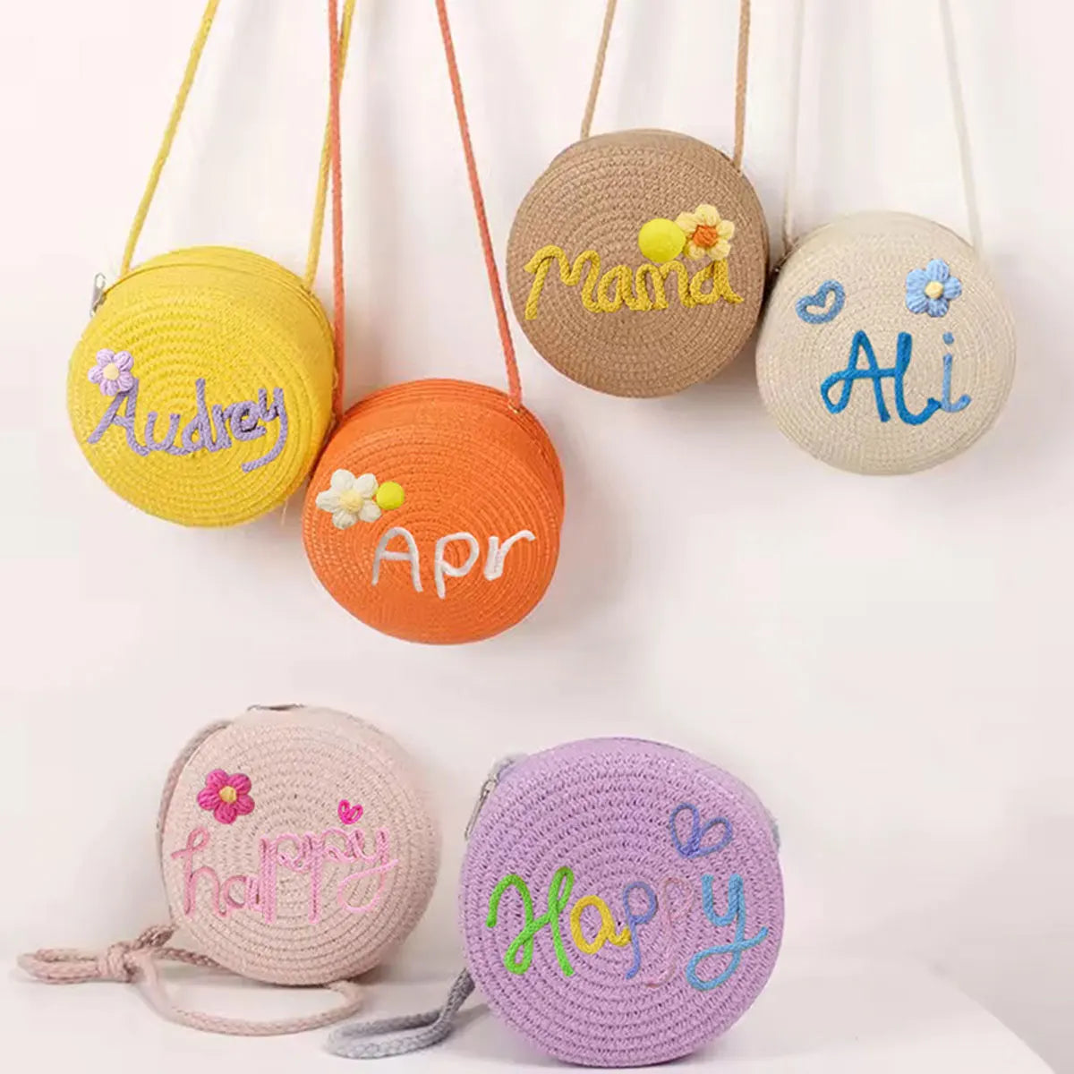 Personalized Custom Name Bag — Spring/Summer Round Straw Bag, Women's Beach Bag, Casual-Style Crossbody & Handbag