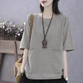 Plus Size Women's Summer Retro T-Shirt Loose Striped Thin Office Lady Fashion New Arrival Trendy Comfortable