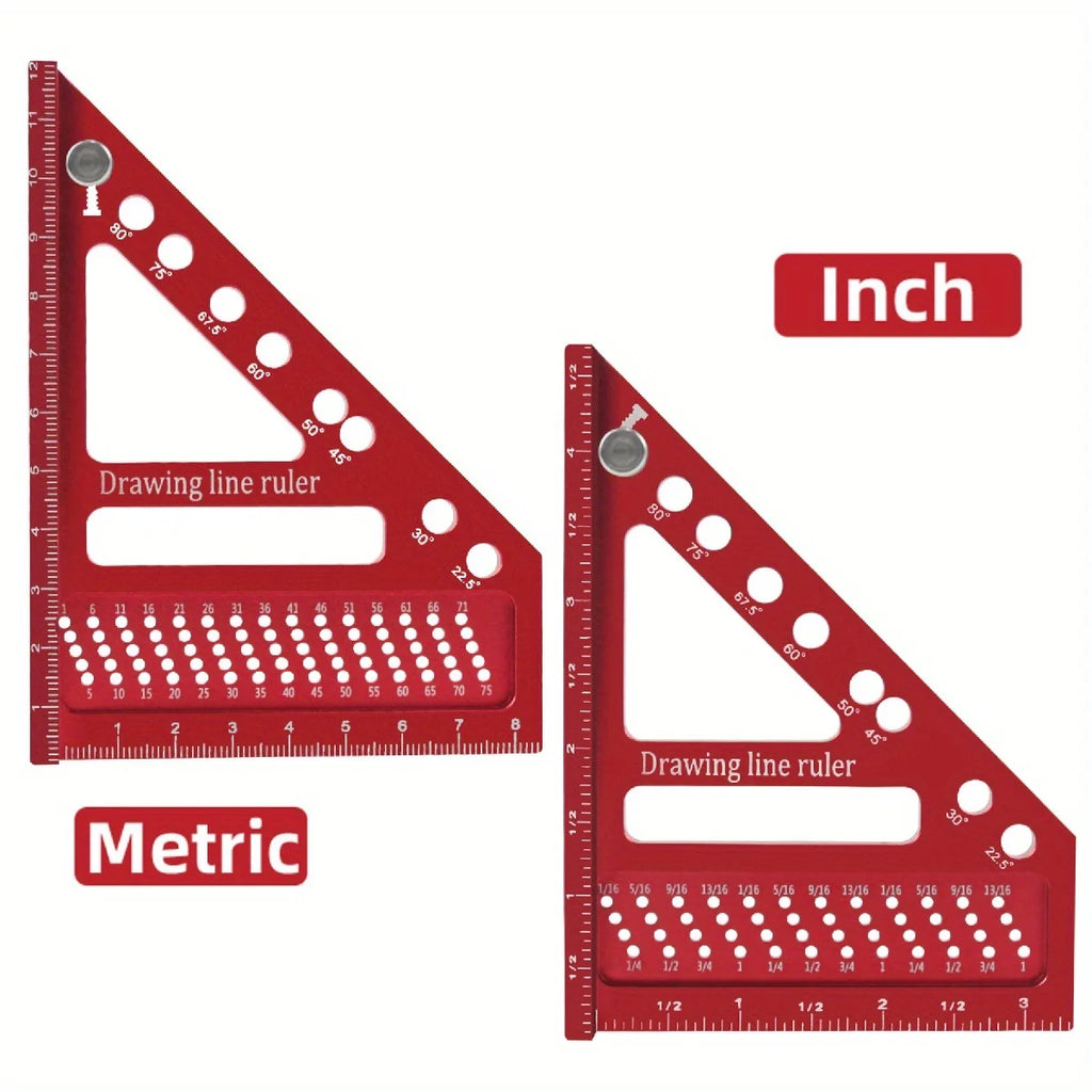 Multi-Angle Measuring Ruler Woodworking Square Protractor W/ Dowel Aluminum High Precision Layout Tool Pins Miter Triangle Ruler