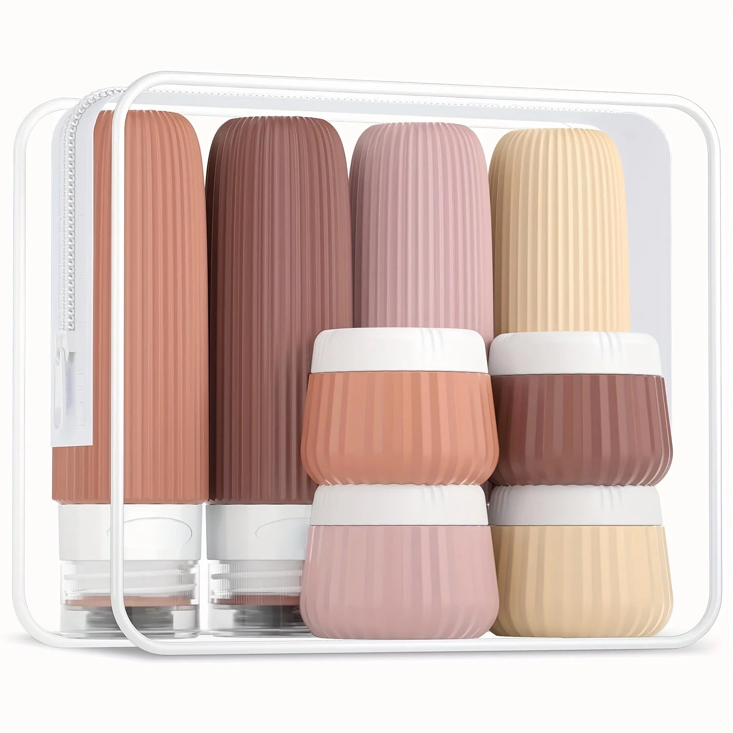 Travel Toiletry Bottles 【8Pcs】Set, 3 Ounces (about 85 Grams), Travel Toiletry Containers, Leak-Proof Squeezable Silicone Travel Essential Cream Jars. 【Travel】Seasonal and 【Ship and Plane】Travel Essentials