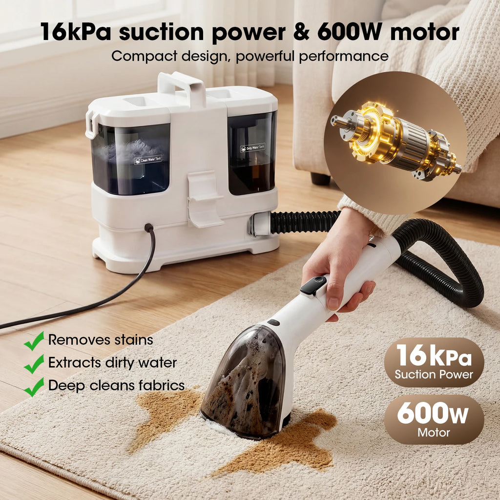 Lubluelu V2 Multi-Purpose Portable Carpet & Upholstery Spot Cleaner Machine, 16000Pa Powerful Suction Spot Cleaner Machine with Versatile Tools for Pets, 1L+0.8L Dual Water Tank, Area Rugs Car Seats And Couches