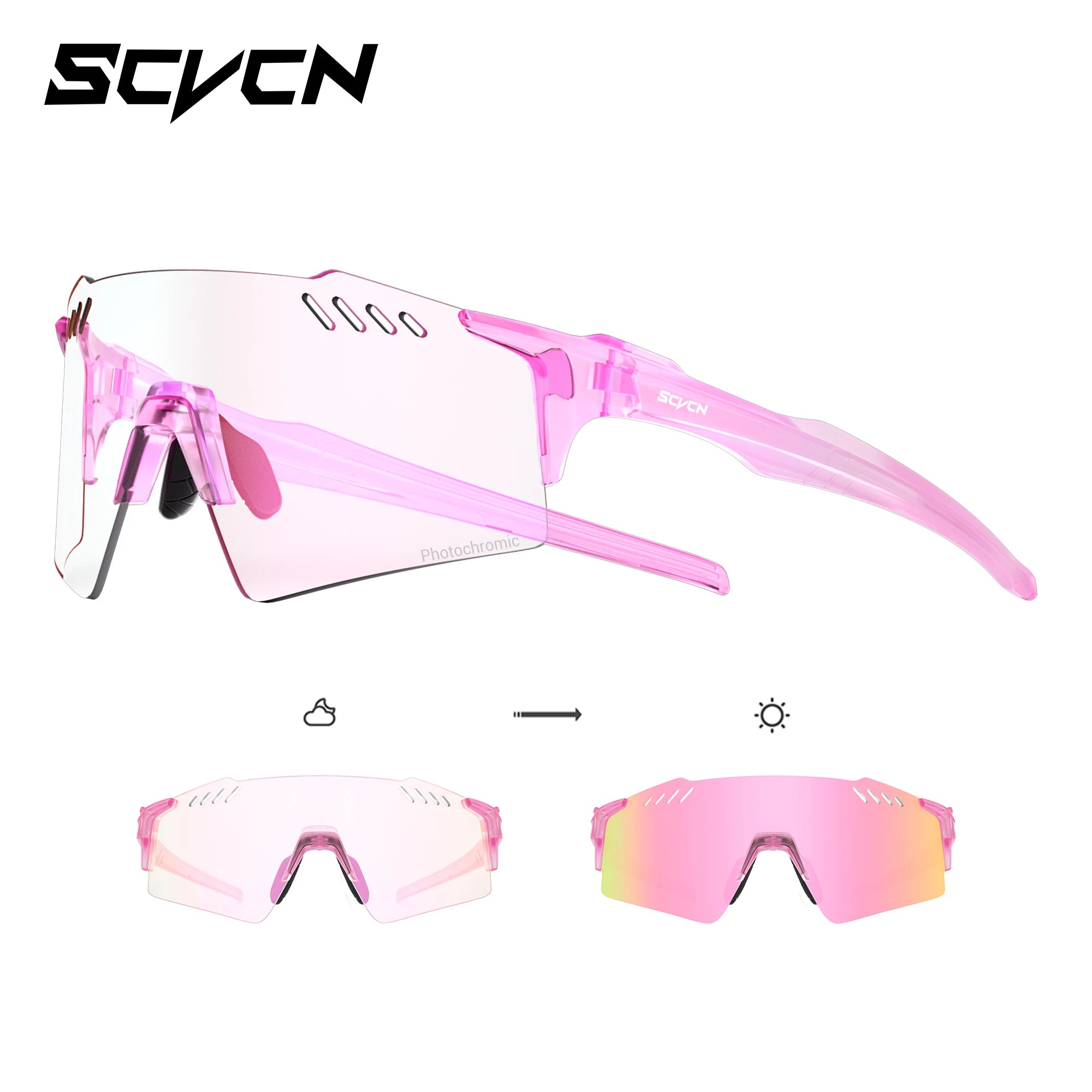 SCVCN Frameless Cycling Glasses UV400 Photochromic Bicycle Riding Eyewear Bike Running Equipment Sports MTB Outdoor Sport Hiking